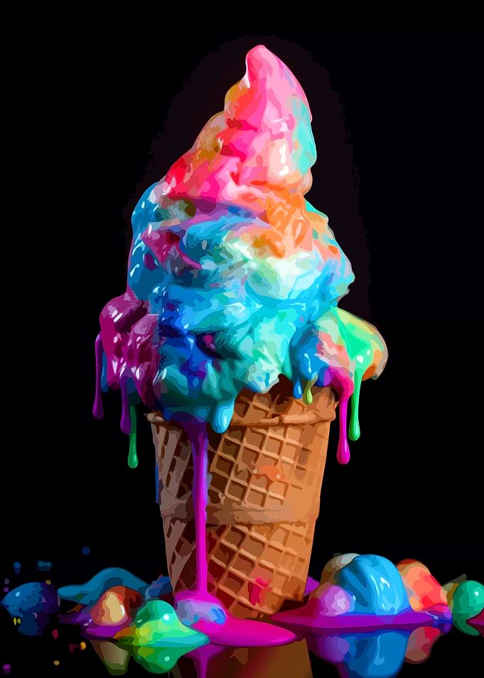 Melting Rainbow Ice Cream Cone
