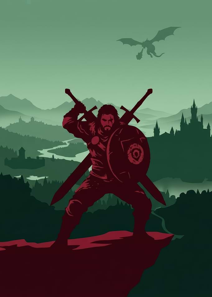 Warrior Standing Against a Dragon