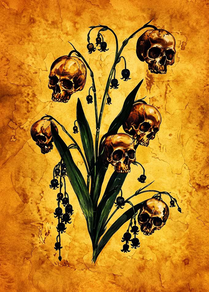Lily of the Valley Skull Illustration