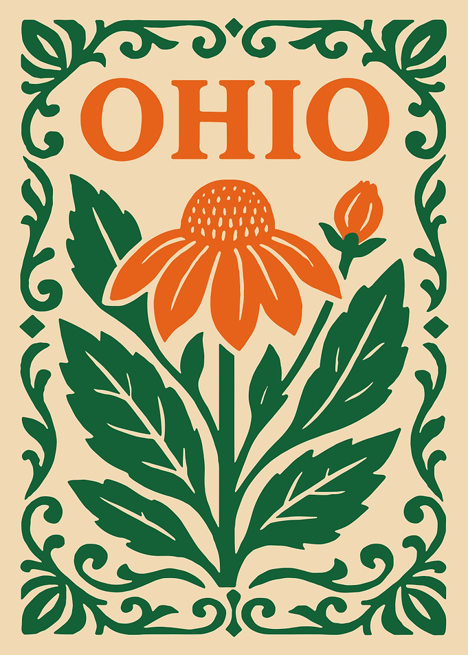 Vintage Style Ohio Floral Poster