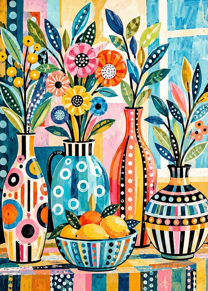 Colorful Abstract Floral Still Life Painting