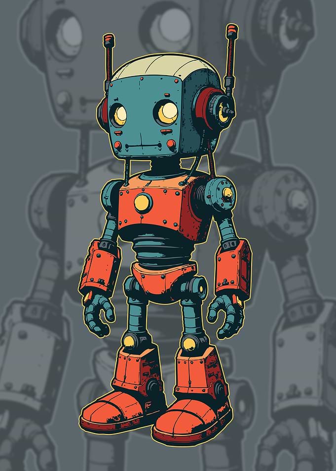 Retro Style Robot Character Illustration