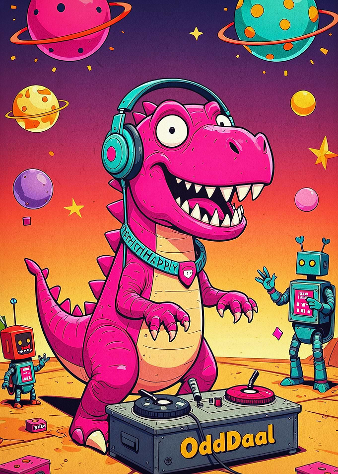 DJ Dinosaur Space Retro Pop Art