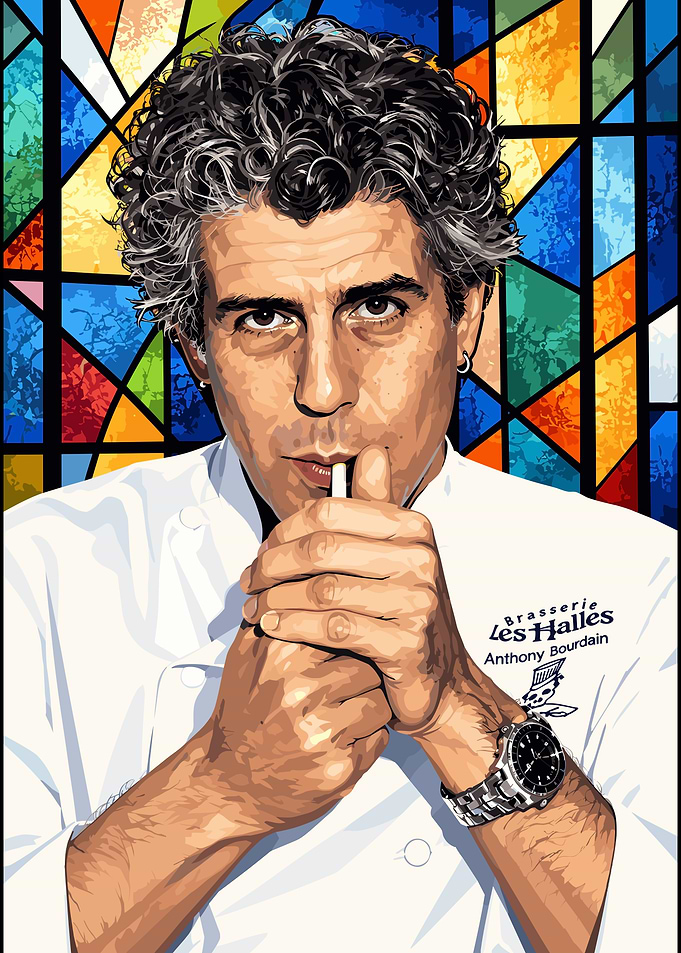 Anthony Bourdain Stained Glass Portrait