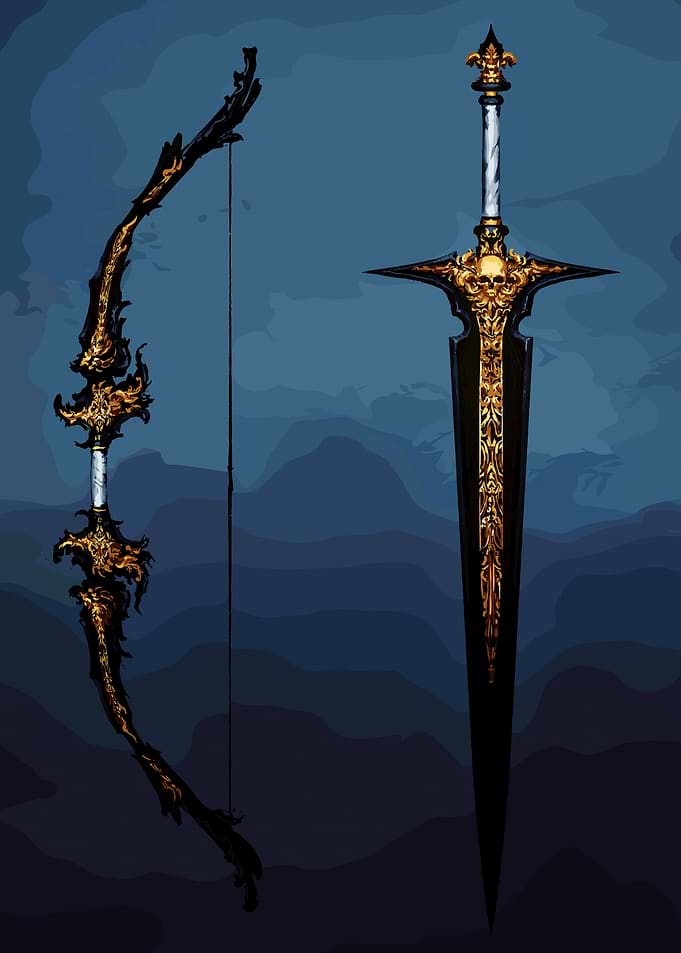 Ornate Fantasy Sword and Bow Set