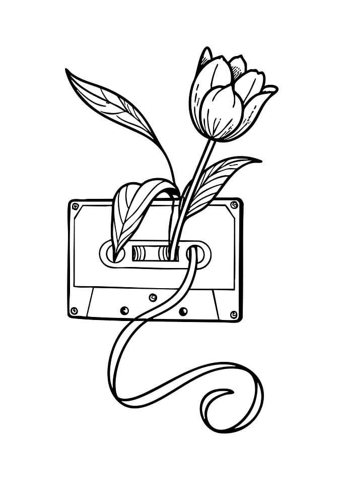 Tulip Growing from Vintage Cassette Tape