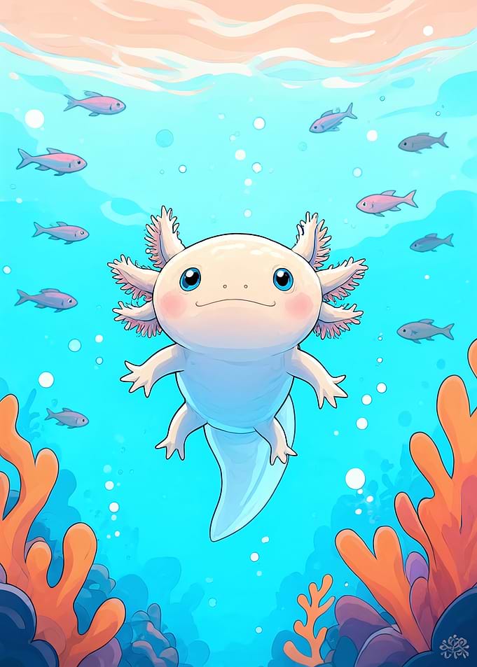 Cute Axolotl Swimming Underwater