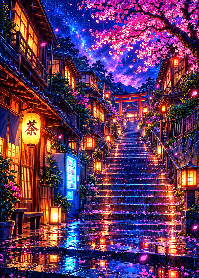 Magical Japanese Street at Night