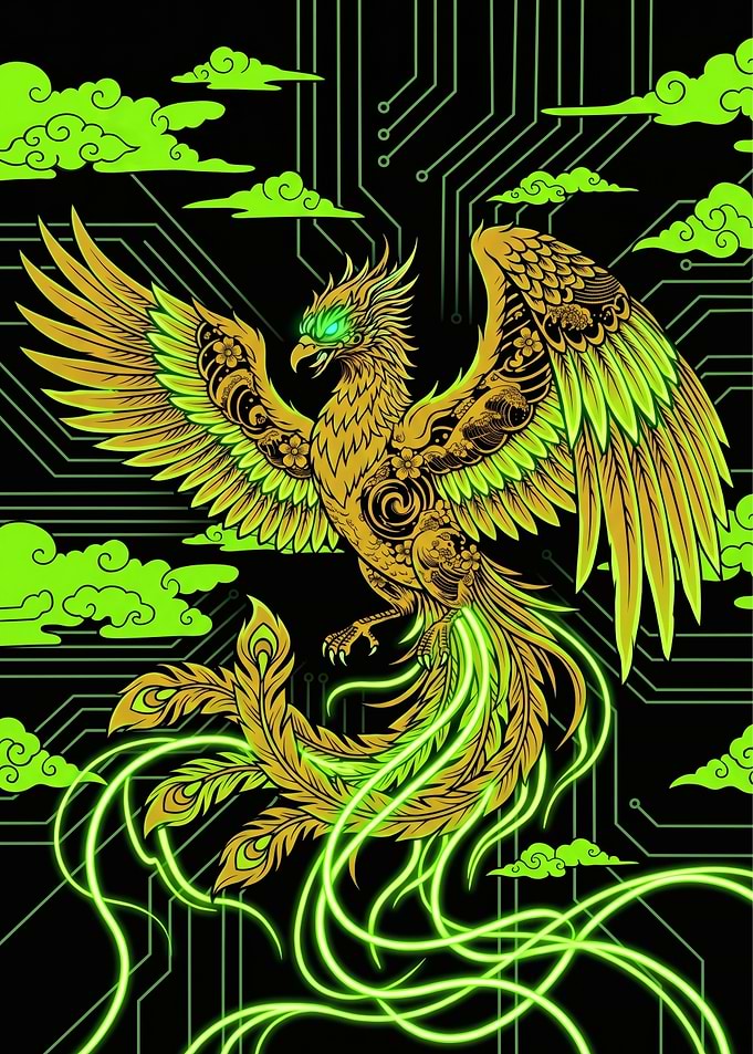 Cyber Suzaku: Neon Phoenix Guardian