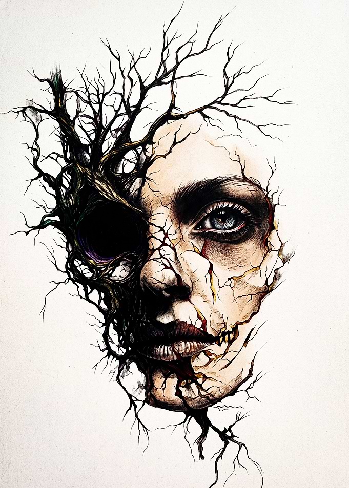Surreal Portrait of Fractured Human Face
