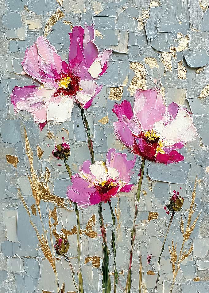 Textured Pink Floral Oil Painting