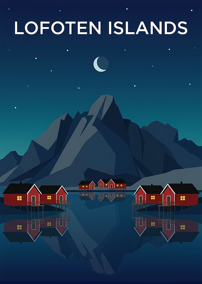 Lofoten Islands Night Travel Poster
