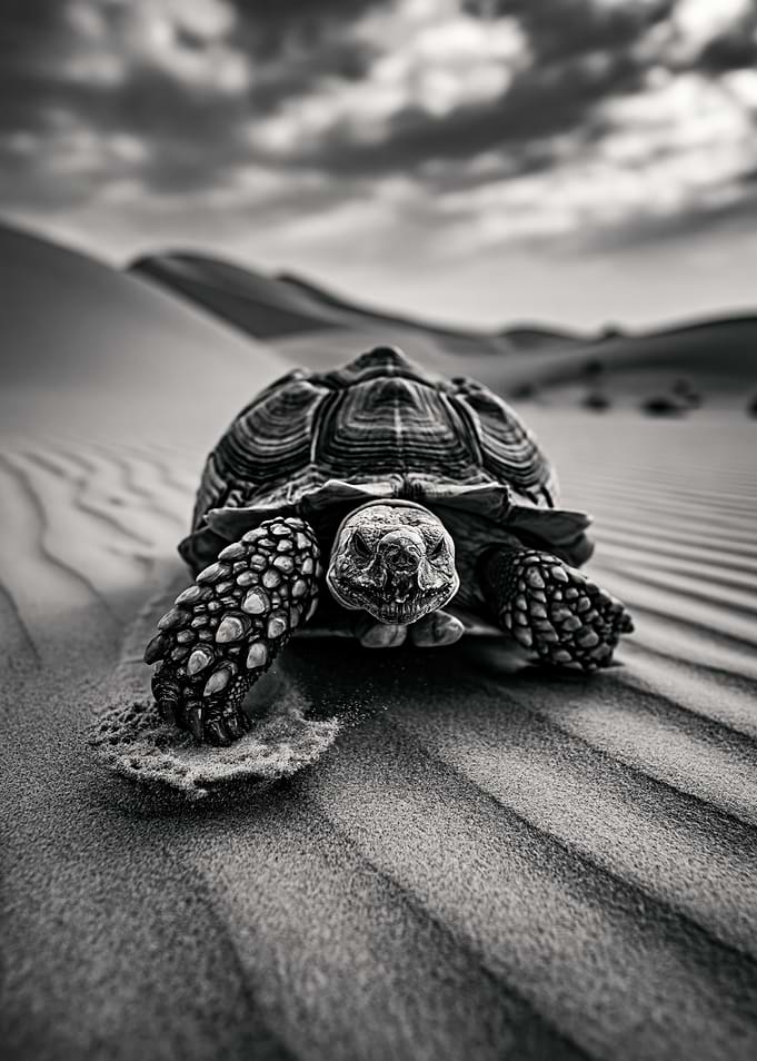 Tortoise Walking Through Desert Dunes