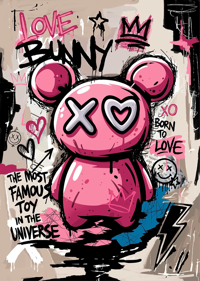 Pink Love Bunny Graffiti Art