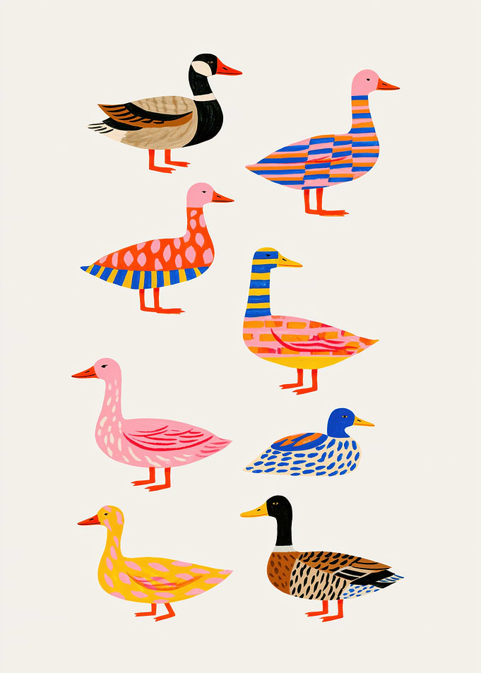 Whimsical Illustrated Collection of Ducks