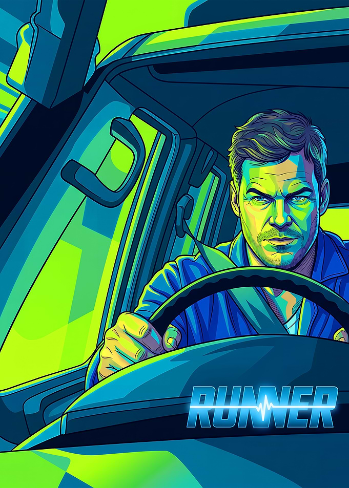 Runner Truck Driver Neon Illustration