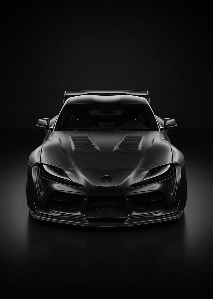 A sleek front profile black sport car minimalist poster