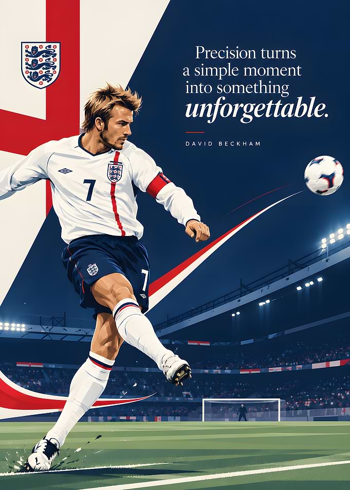 David Beckham England Football Poster
