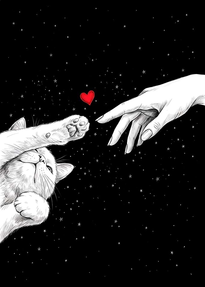 Cat and Human Hand Reaching Out