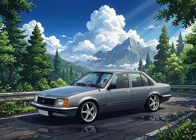 Silver Sedan on Mountain Road