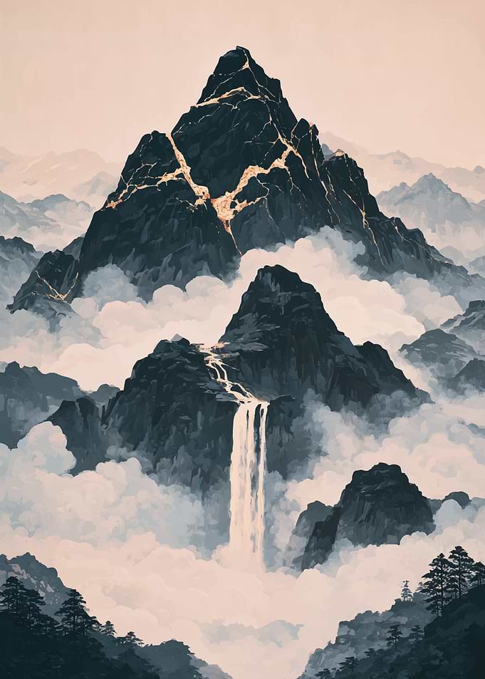 Kintsugi Mountain Waterfall Landscape
