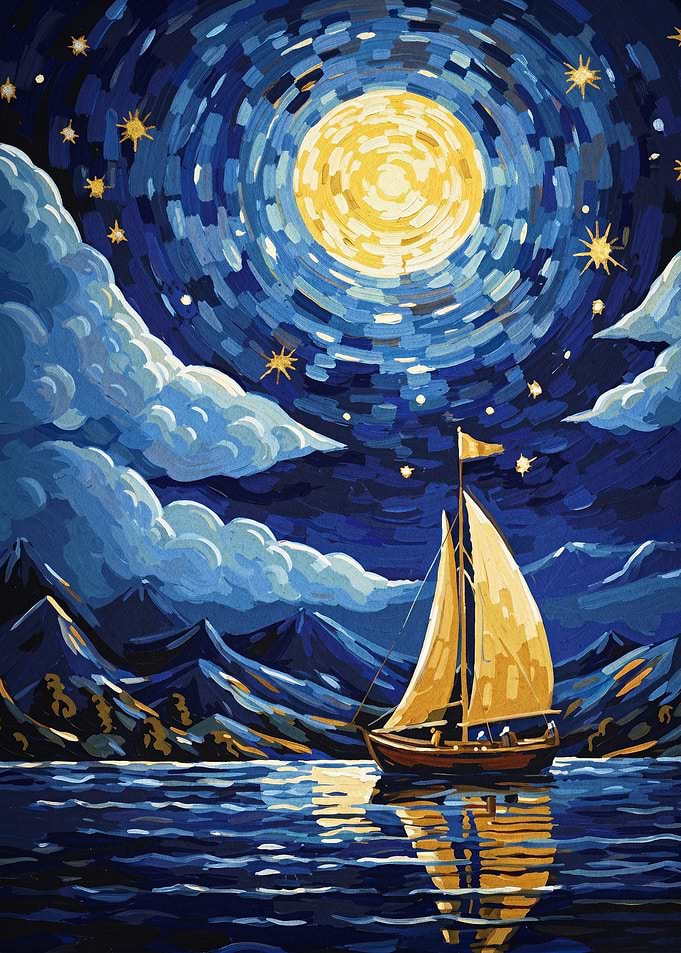 Starry Night Sailboat Art Poster