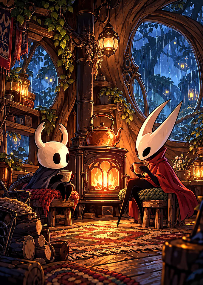 Hollow Knight and Hornet Cozy Fireplace