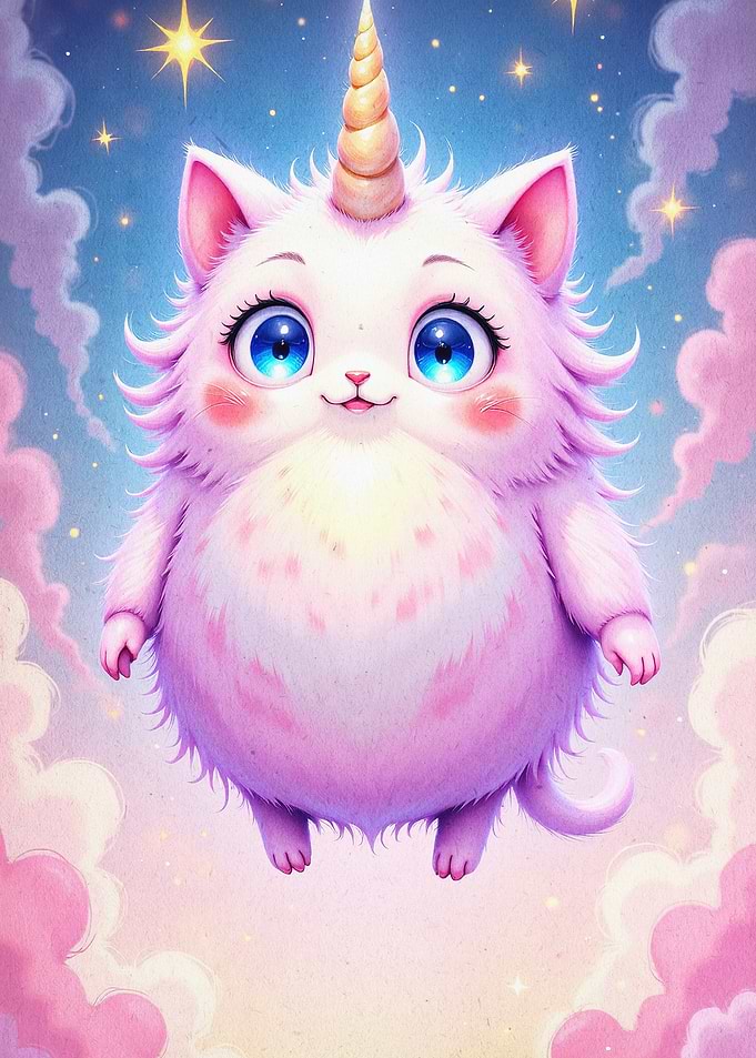 Fluffy Unicorn Cat Fantasy Art