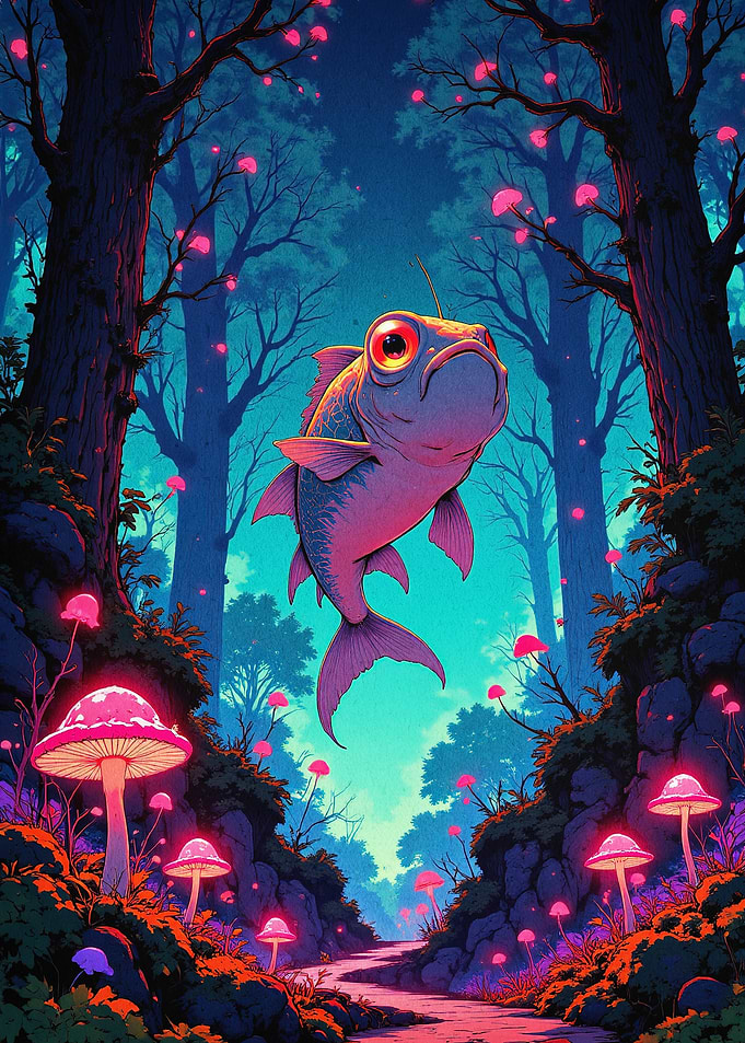 Magical Glowing Forest Fish Art