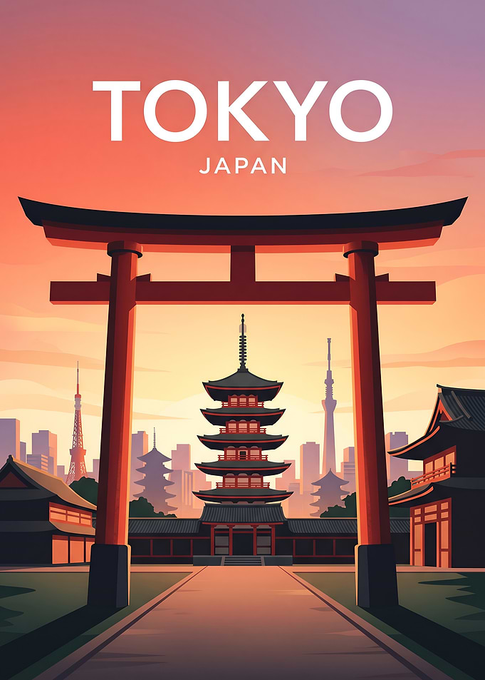 Torii Gate Overlooking Tokyo Skyline