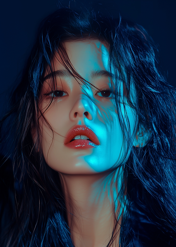 Portrait of a Woman with Blue Lighting