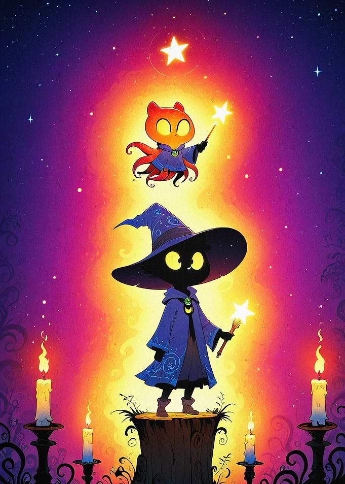 Magical Cat Wizard Fantasy Poster