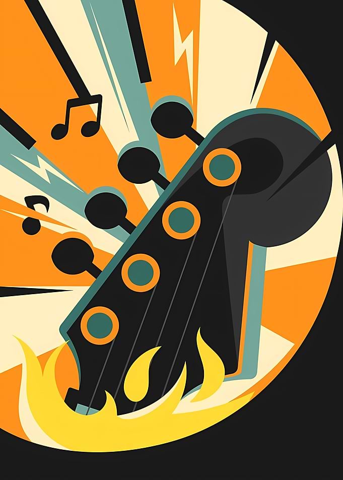 Electric Guitar Headstock Rock Poster