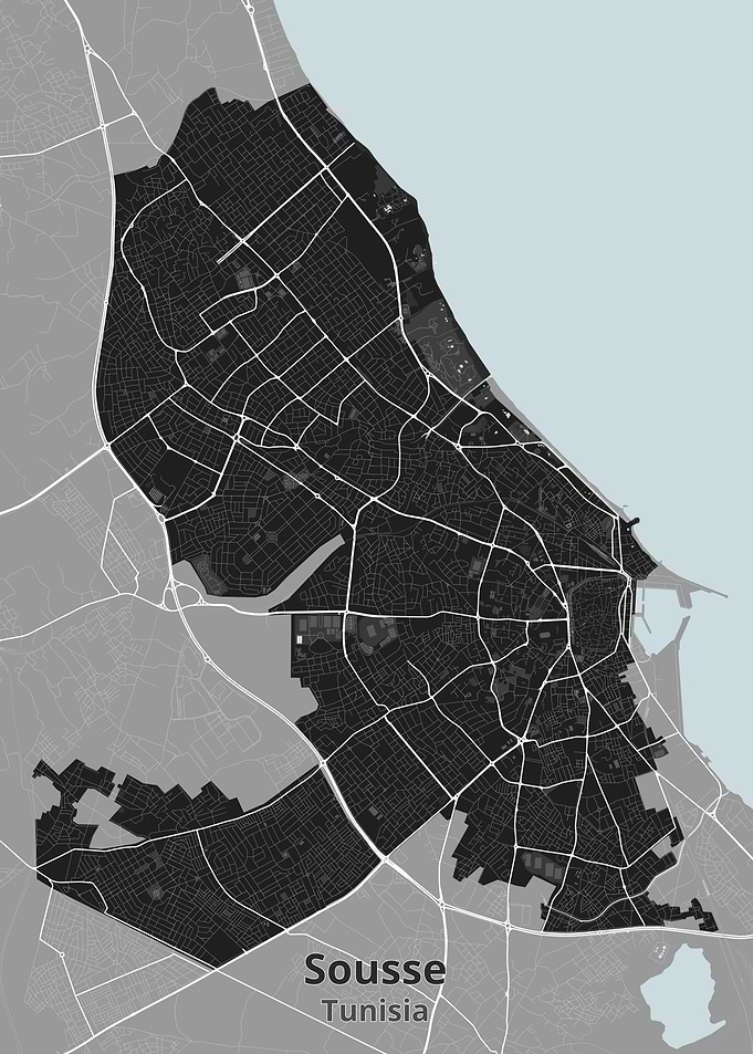 Minimalist Map of Sousse Tunisia