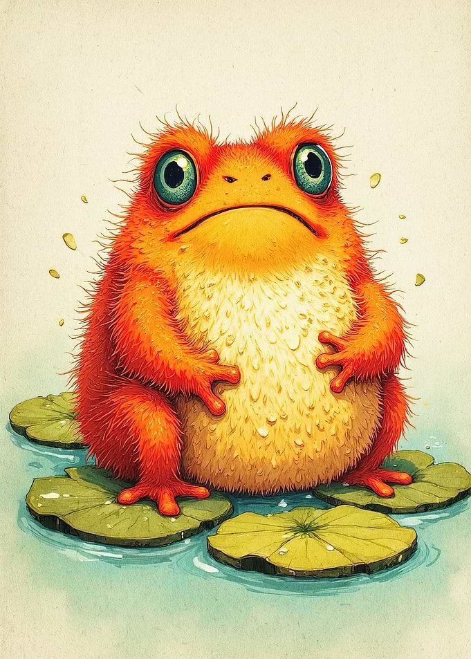 Fluffy Orange Frog Cute Art