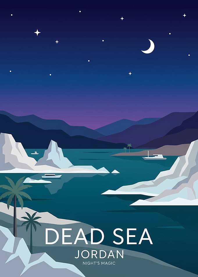Dead Sea Jordan Night Travel Poster