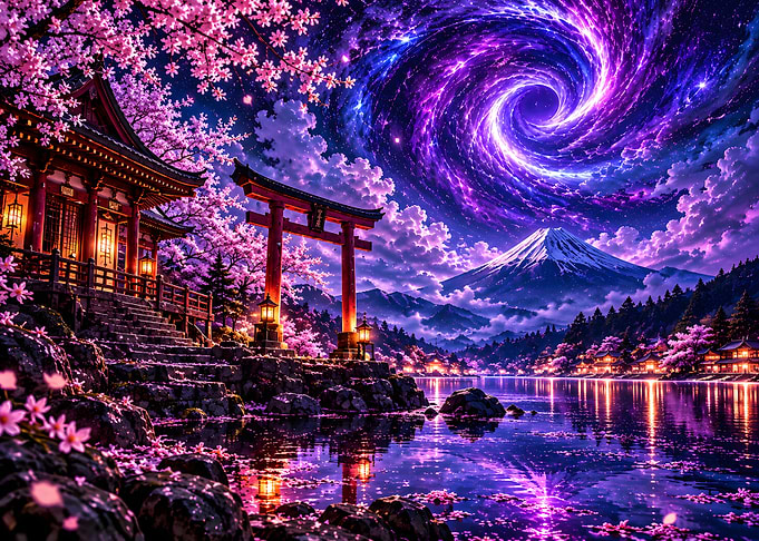 Ethereal Japanese Temple Under Cosmic Sky