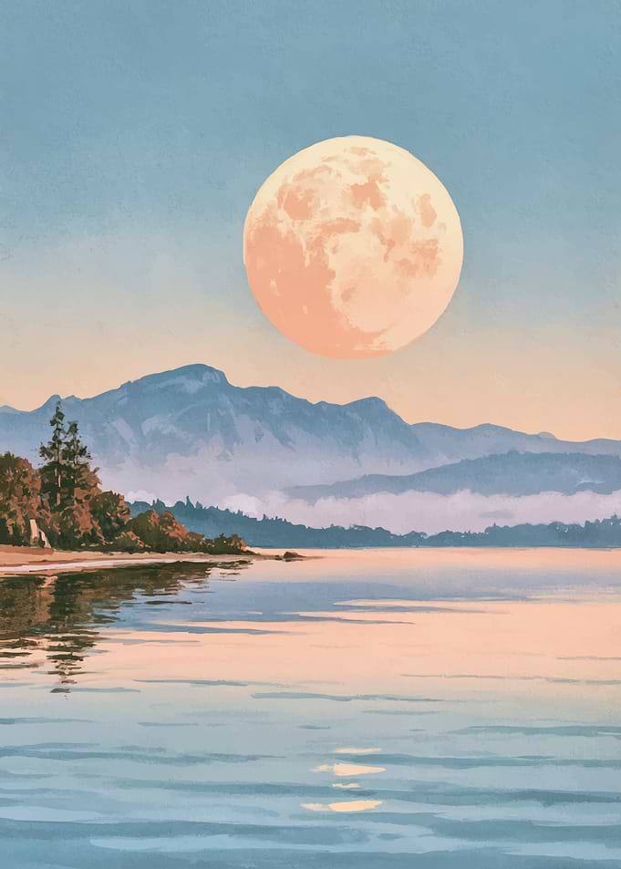Serene Moonlit Mountain Lake Landscape