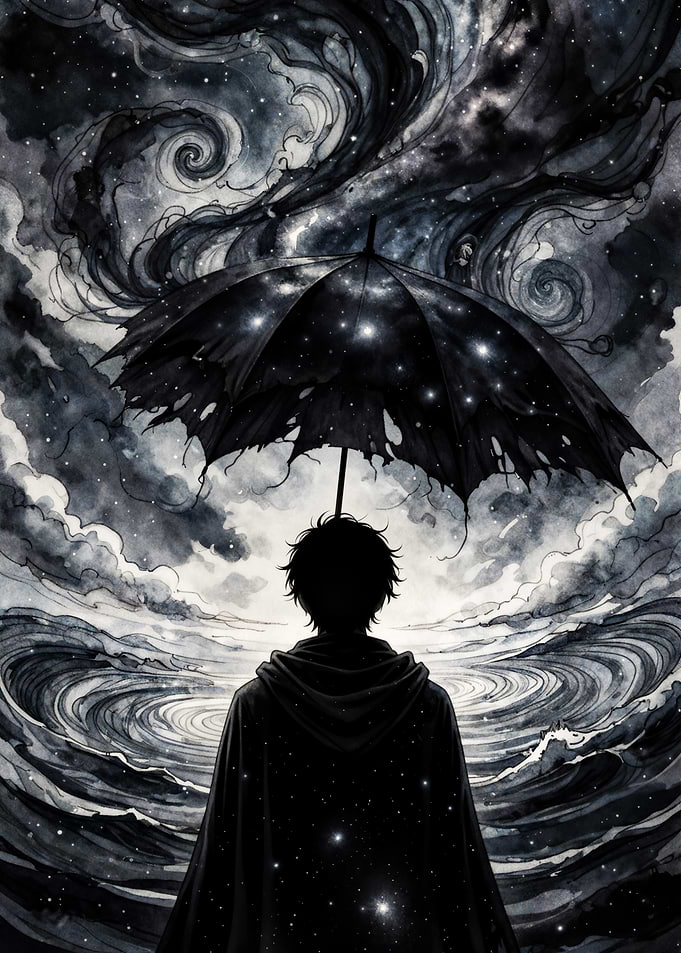 Person Under Starry Umbrella
