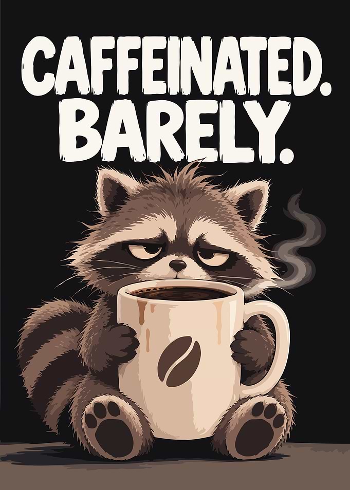 Barely Caffeinated Sleepy Raccoon Coffee Art