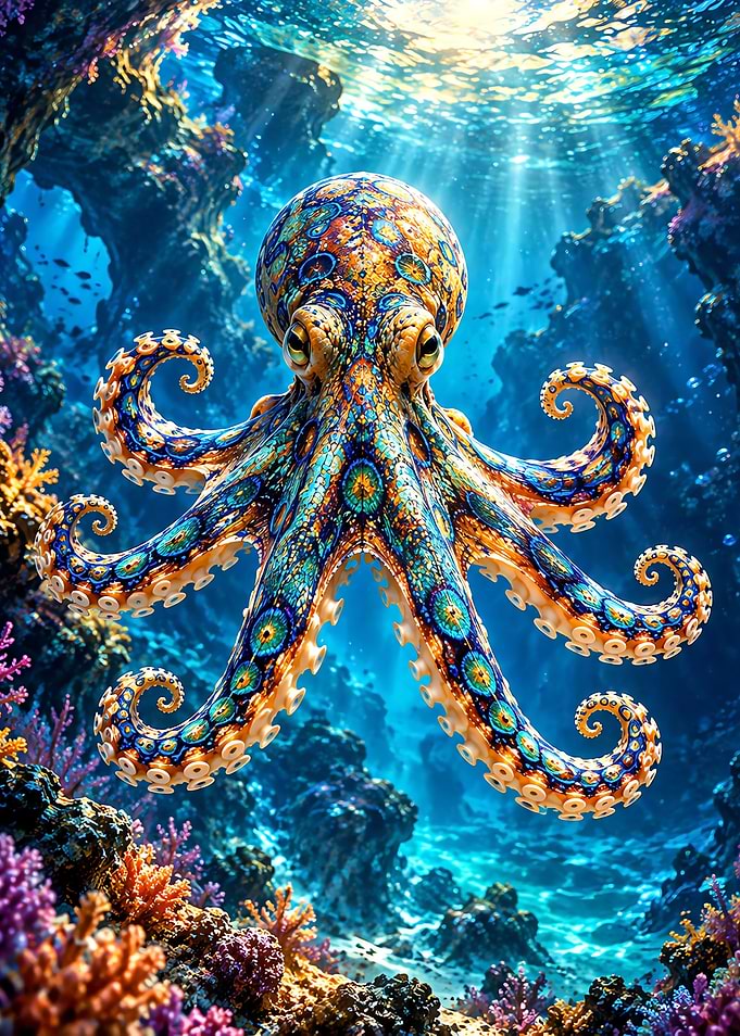 Vibrant Colorful Octopus Underwater