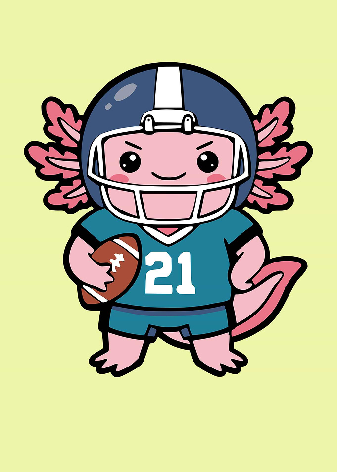 Cute Axolotl Football Player Illustration