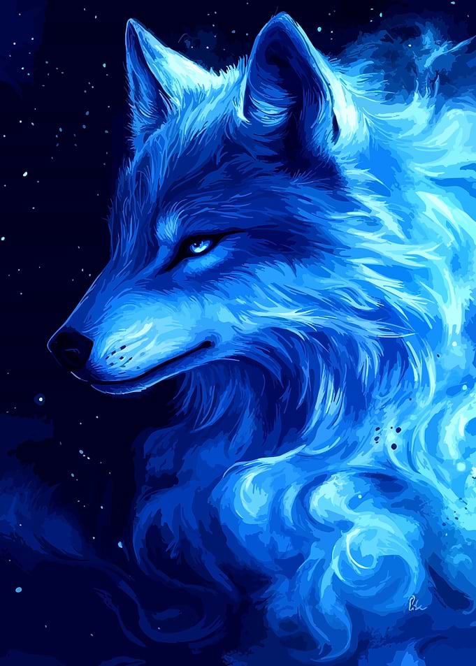 Ethereal Blue Cosmic Wolf Portrait
