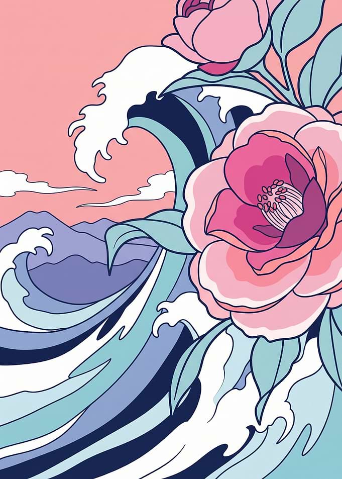 Tsubaki — Camellias and Waves