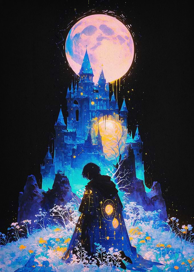 Magical Castle Moon Fantasy Poster