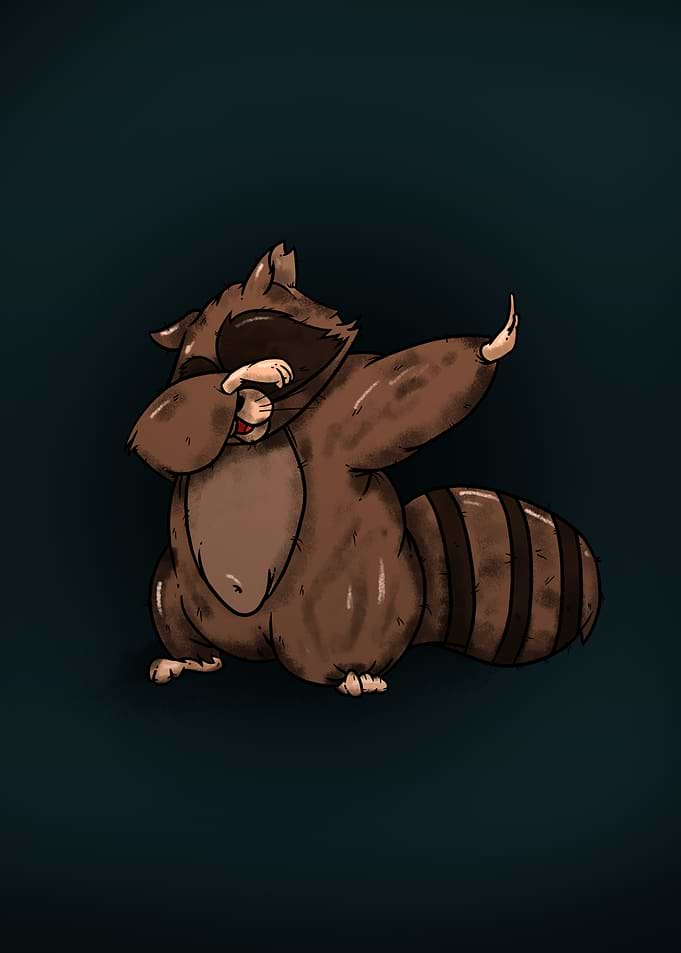 Dabbing Raccoon Cartoon Illustration