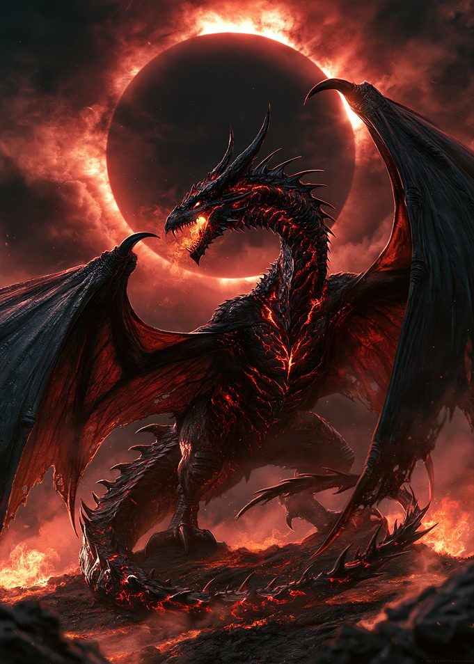 Black Lava Dragon Under Eclipse