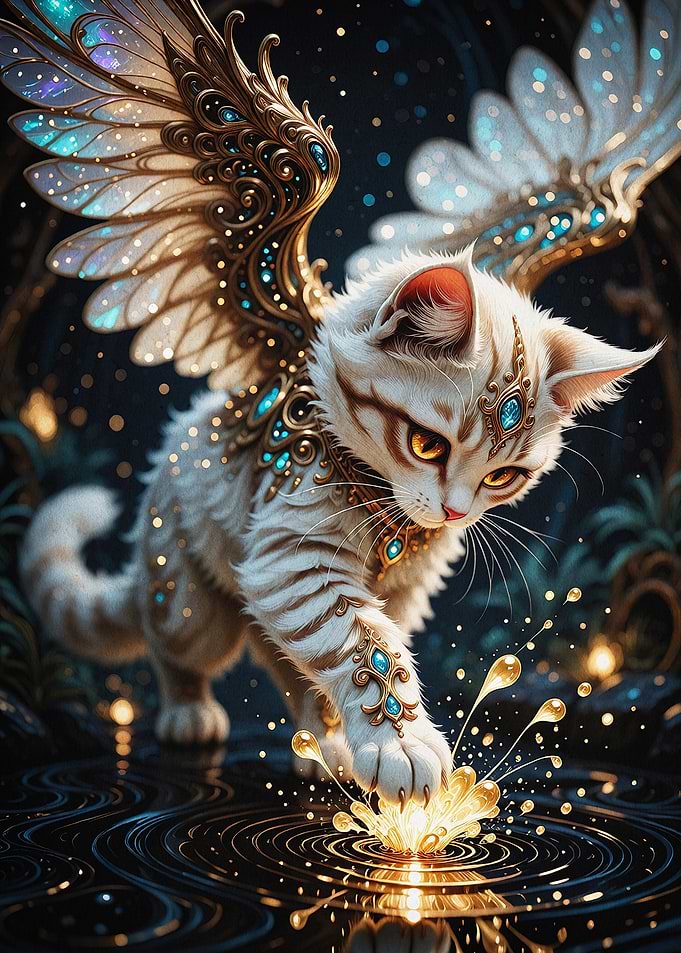 Celestial Winged Cat Fantasy Art