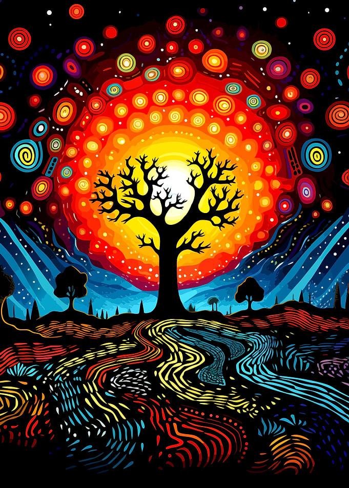 Vibrant Psychedelic Tree Landscape