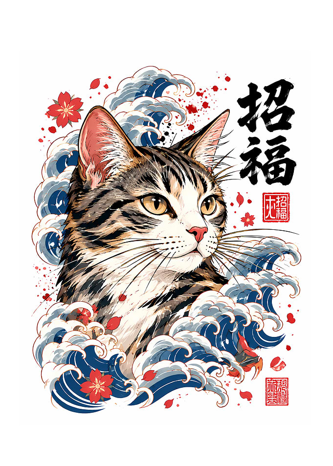 Japanese Style Tabby Cat Illustration